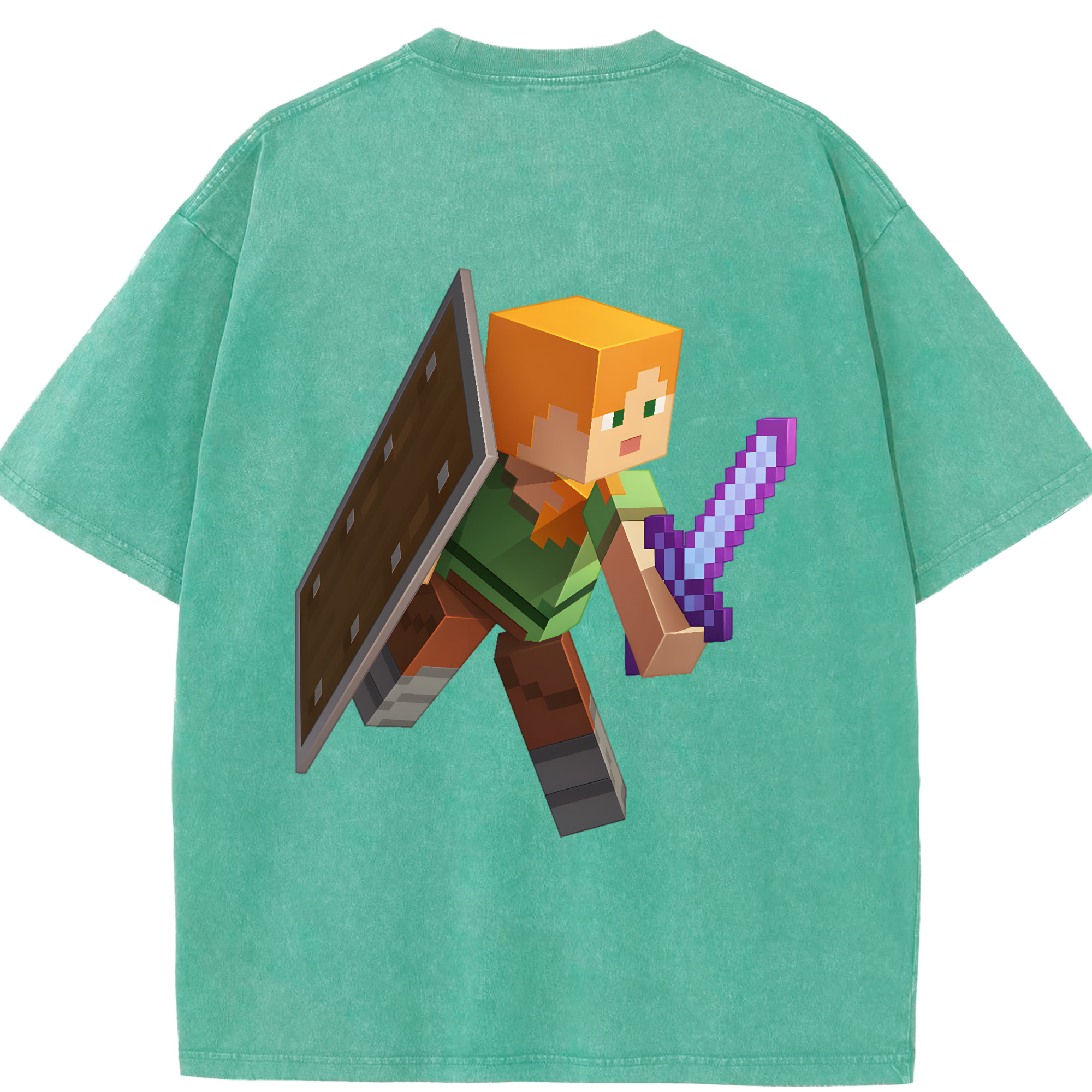 （画像用） マインクラフト ブロックの世界 Minecraft MC Block world 綿100% ヴィンテージ風 半袖Tシャツ（背面プリント）